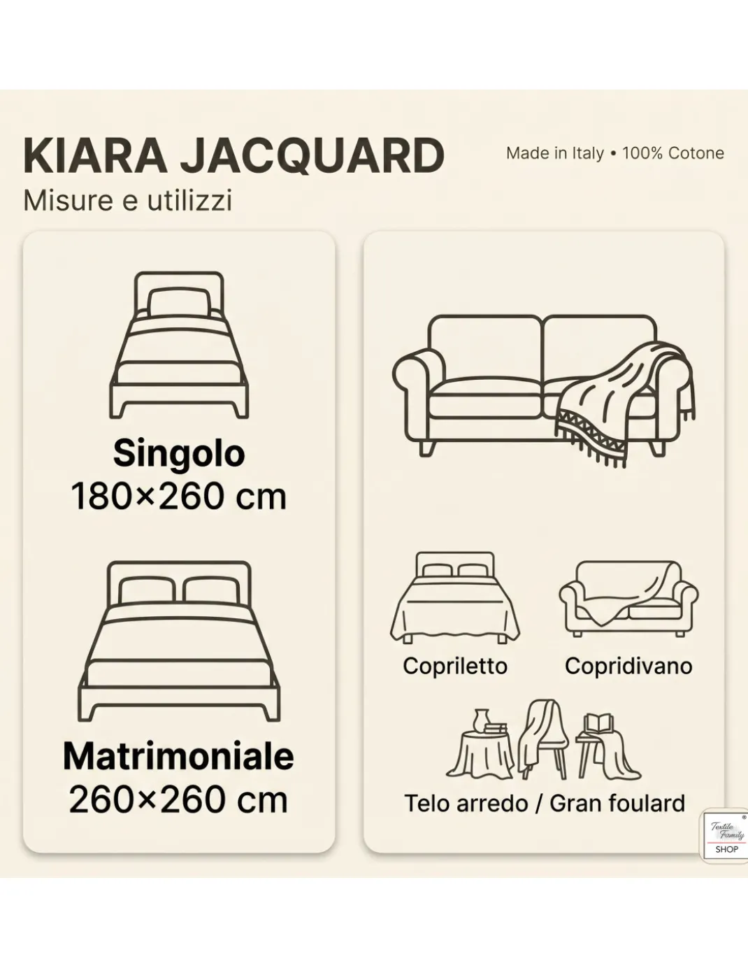 Telo Copritutto Kiara Jacquard 100% Cotone Arancio Made in Italy, Gran Foulard Telo Arredo, Copridivano/Copriletto