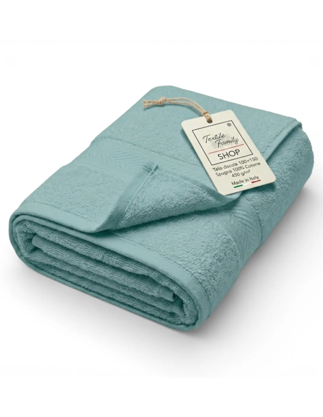 Telo Doccia Acqua Marina 100x150 in Spugna 100% Cotone 450 g/m² Made in Italy