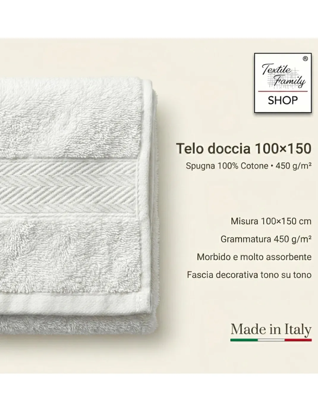 Telo Doccia Bordaeux 100x150 in Spugna 100% Cotone 450 g/m² Made in Italy