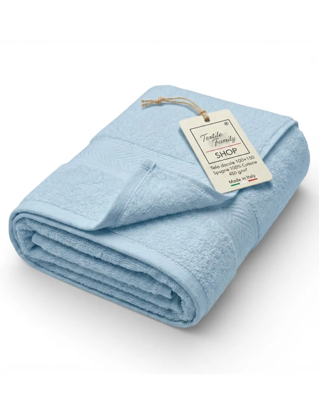 Telo Doccia Celeste 100x150 in Spugna 100% Cotone 450 g/m² Made in Italy