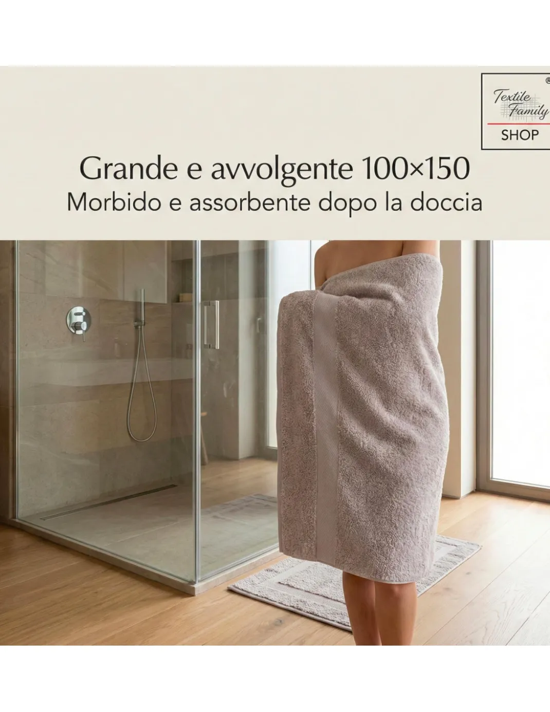 Telo Doccia Oliva 100x150 in Spugna 100% Cotone 450 g/m² Made in Italy