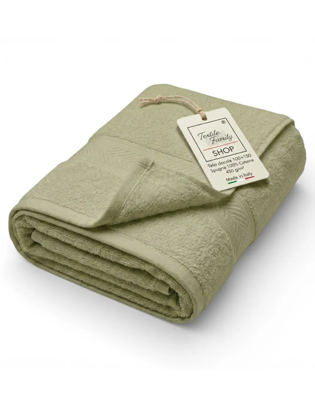 Telo Doccia Oliva 100x150 in Spugna 100% Cotone 450 g/m² Made in Italy