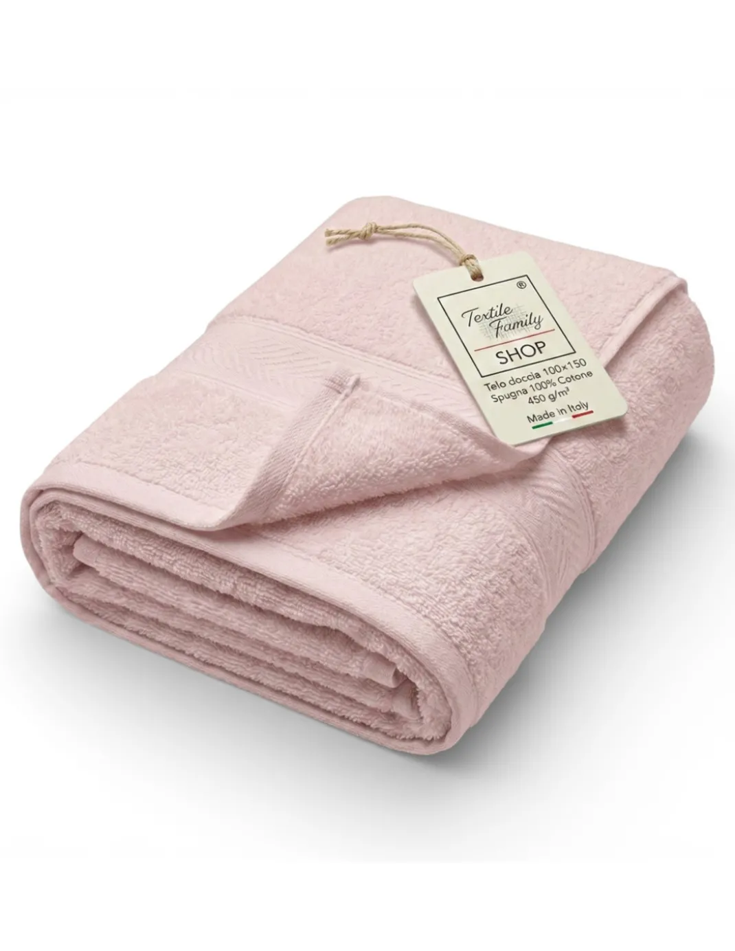 Telo Doccia Rosa 100x150 in Spugna 100% Cotone 450 g/m² Made in Italy