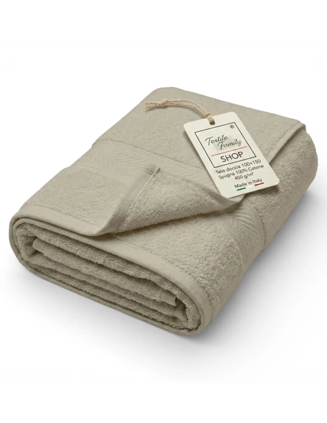 Telo Doccia Tortora 100x150 in Spugna 100% Cotone 450 g/m² Made in Italy
