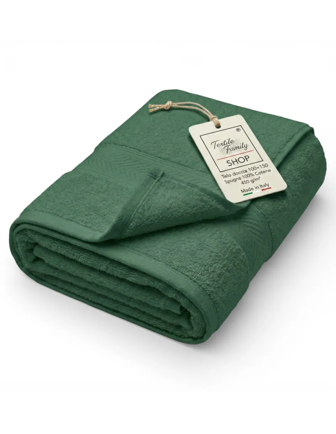 Telo Doccia Verdone 100x150 in Spugna 100% Cotone 450 g/m² Made in Italy