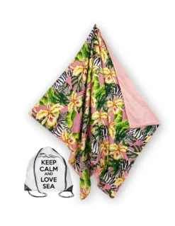 Telo mare doppio KIKOY in cotone e spugna con zaino KEEP – Fantasia Zebra Rosa