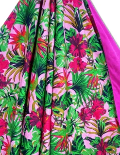 Telo mare doppio KIKOY in cotone e spugna con zaino KEEP – Fantasia Tropici fucsia