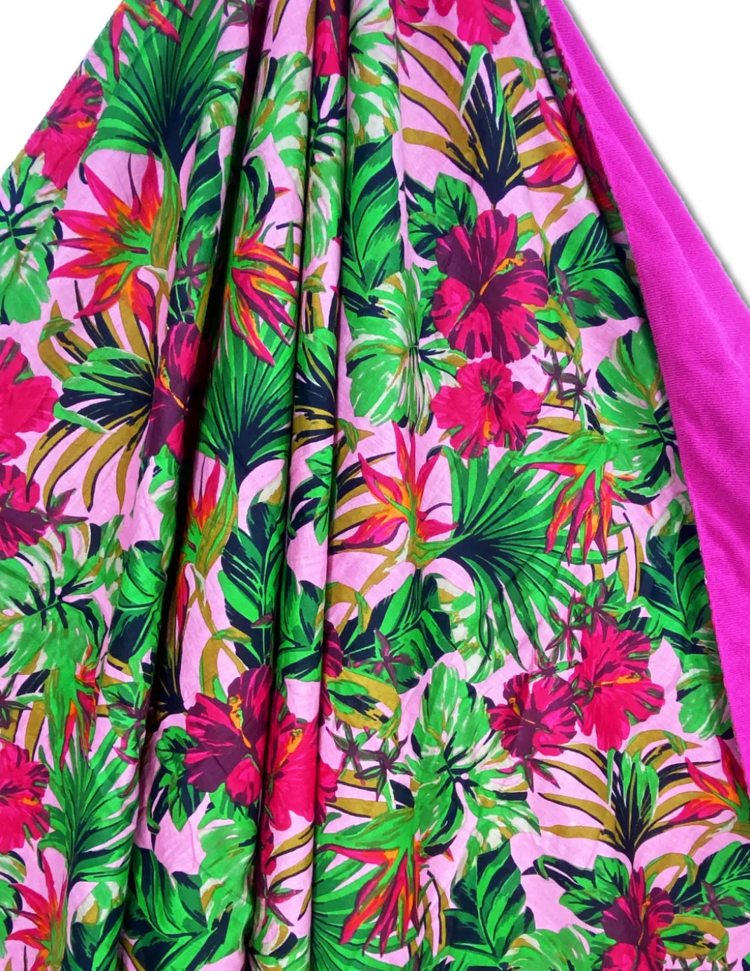 Telo mare doppio KIKOY in cotone e spugna con zaino KEEP – Fantasia Tropici fucsia