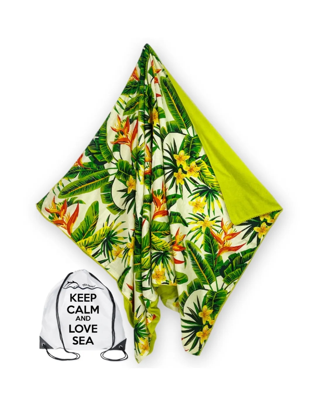 Telo mare doppio KIKOY in cotone e spugna con zaino KEEP – Fantasia Hawaii