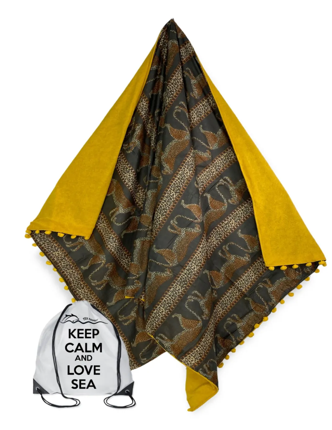 TELO mare doppio KIKOY Leopardo Africano in COTONE e in SPUGNA con ZAINO KEEP
