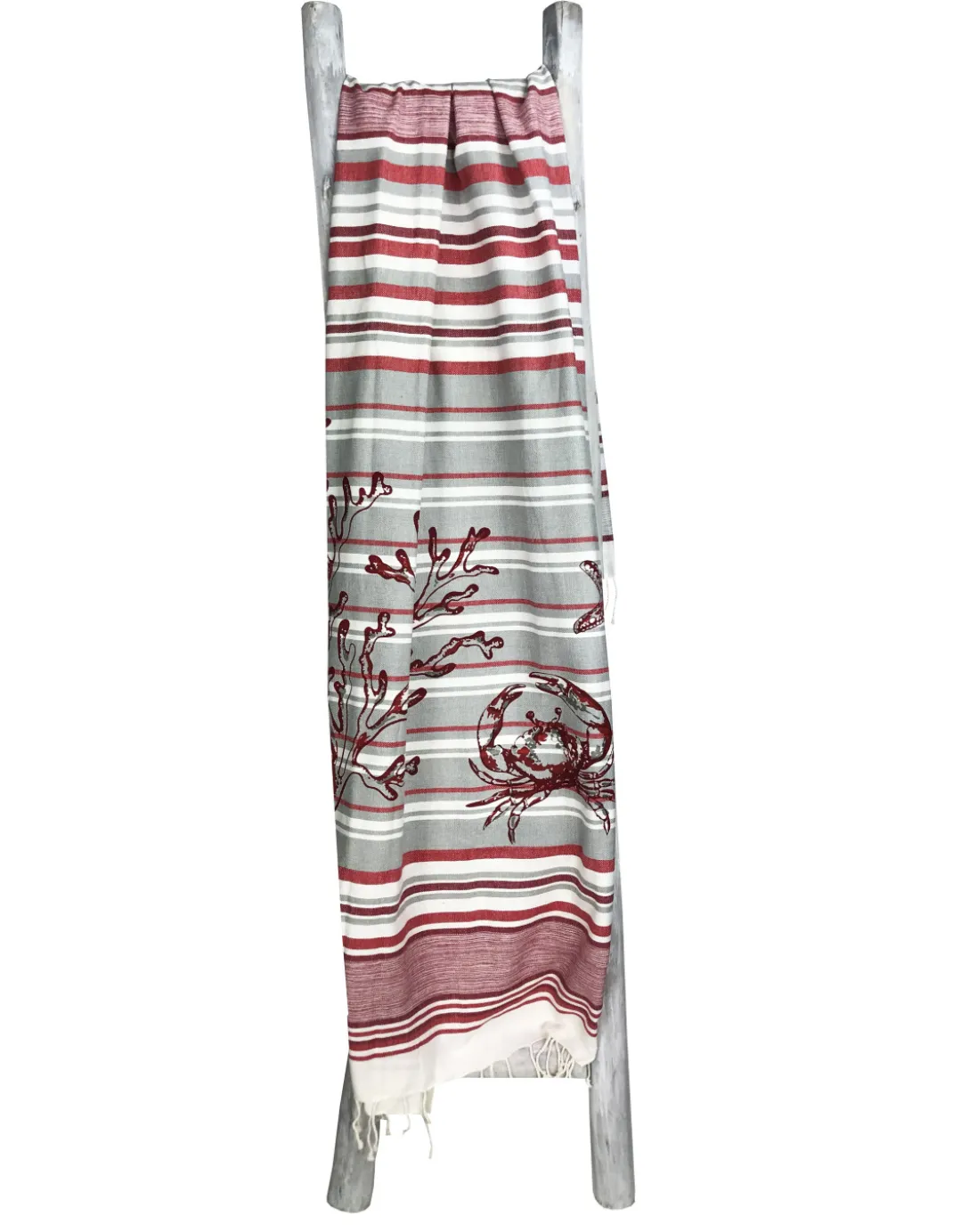 TELO MARE FOUTA GRANCHIO Rosso misura GRANDE con zaino Spiaggia KEEP CALM CM.100X200