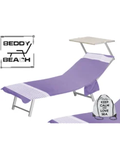 TELO MARE fouta LETTINO ALVIN VIOLA in cotone BEDDY BEACH © CON TASCHE MISURA CM. 75 X 195 e zaino SPIAGGIA