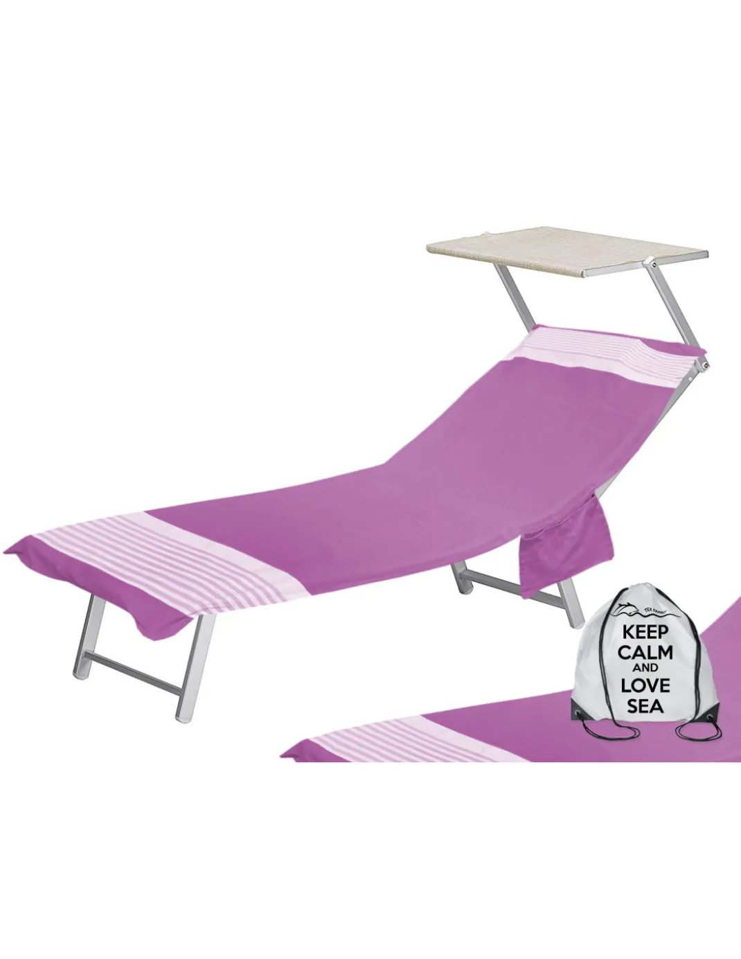 TELO MARE fouta LETTINO ALVIN FUCSIA in cotone BEDDY BEACH © CON TASCHE MISURA CM. 75 X 195 e zaino SPIAGGIA