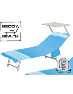 TELO MARE fouta LETTINO ALVIN BLUETTE in cotone BEDDY BEACH © CON TASCHE MISURA CM. 75 X 195 e zaino SPIAGGIA