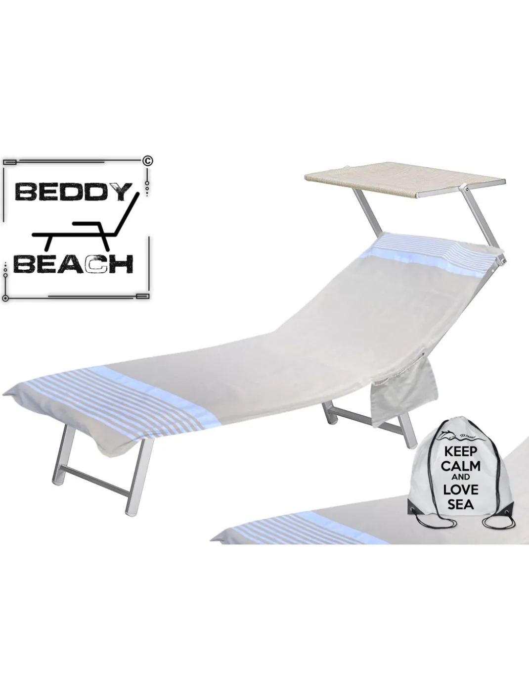 TELO MARE fouta LETTINO ALVIN BEIGE in cotone BEDDY BEACH © CON TASCHE MISURA CM. 75 X 195 e zaino SPIAGGIA