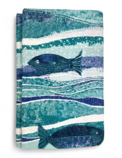TELO MARE fouta Pesci Blu Grande CM.100X200 con zaino Spiaggia KEEP CALM