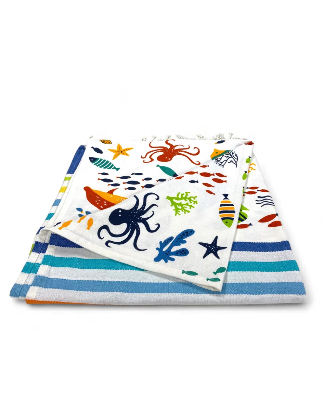 TELO MARE fouta PESCI COLORATI misura GRANDE con zaino Spiaggia KEEP CALM CM.100X200
