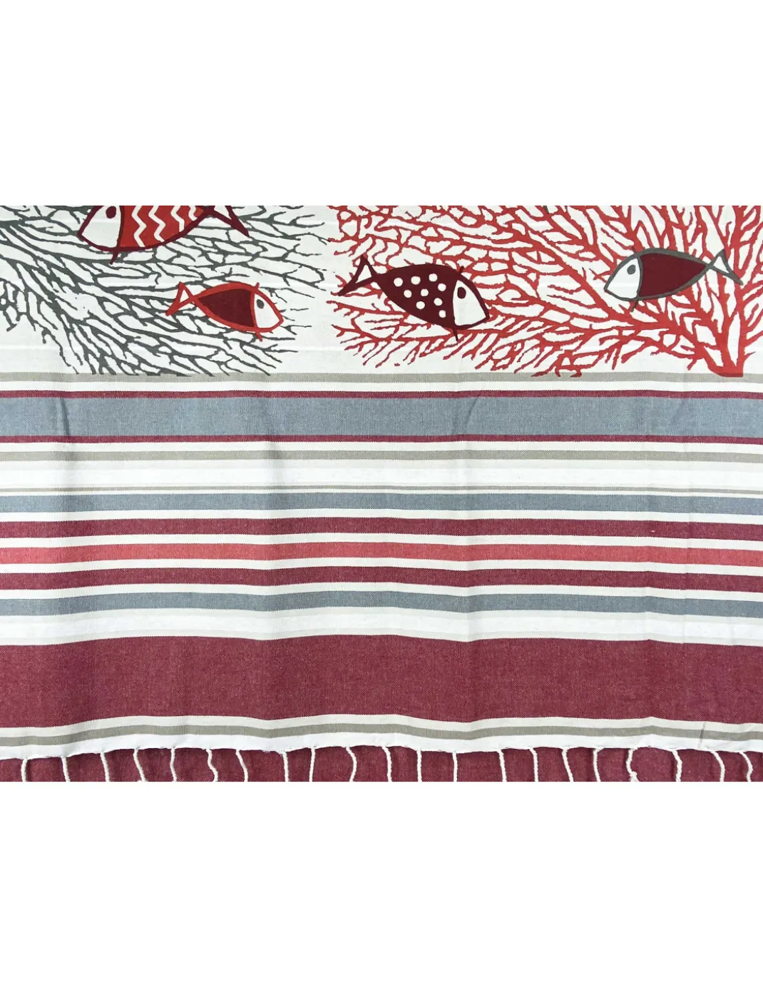TELO MARE fouta PESCI rossi MISURA Grande CM.100X200 con zaino Spiaggia KEEP CALM