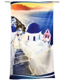 TELO MARE in spugna GRECIA Santorini Misura grande cm. 90 X 170