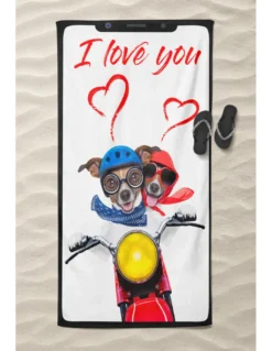 TELO MARE in spugna I LOVE YOU misura grande cm. 90 X 170