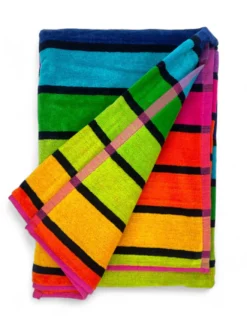 TELO MARE in spugna puro cotone RIGA MULTICOLORE misura grande cm. 90 X 165 e zaino spiaggia