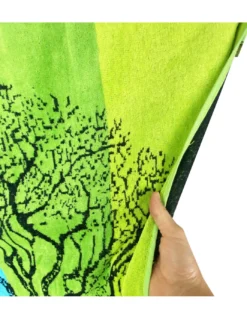 TELO MARE in spugna puro cotone ALBERO DELLA VITA BLU e VERDE misura grande cm. 90 X 170 e zaino spiaggia