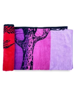 TELO MARE in spugna puro cotone ALBERO DELLA VITA ROSSO e VIOLA misura grande cm. 90 X 170 e zaino spiaggia