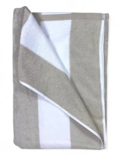 Telo Mare Jacquard “Forte dei Marmi” Righe Beige Tortora 90×165 cm – Asciugamano Spiaggia in Spugna Cotone, Elegante