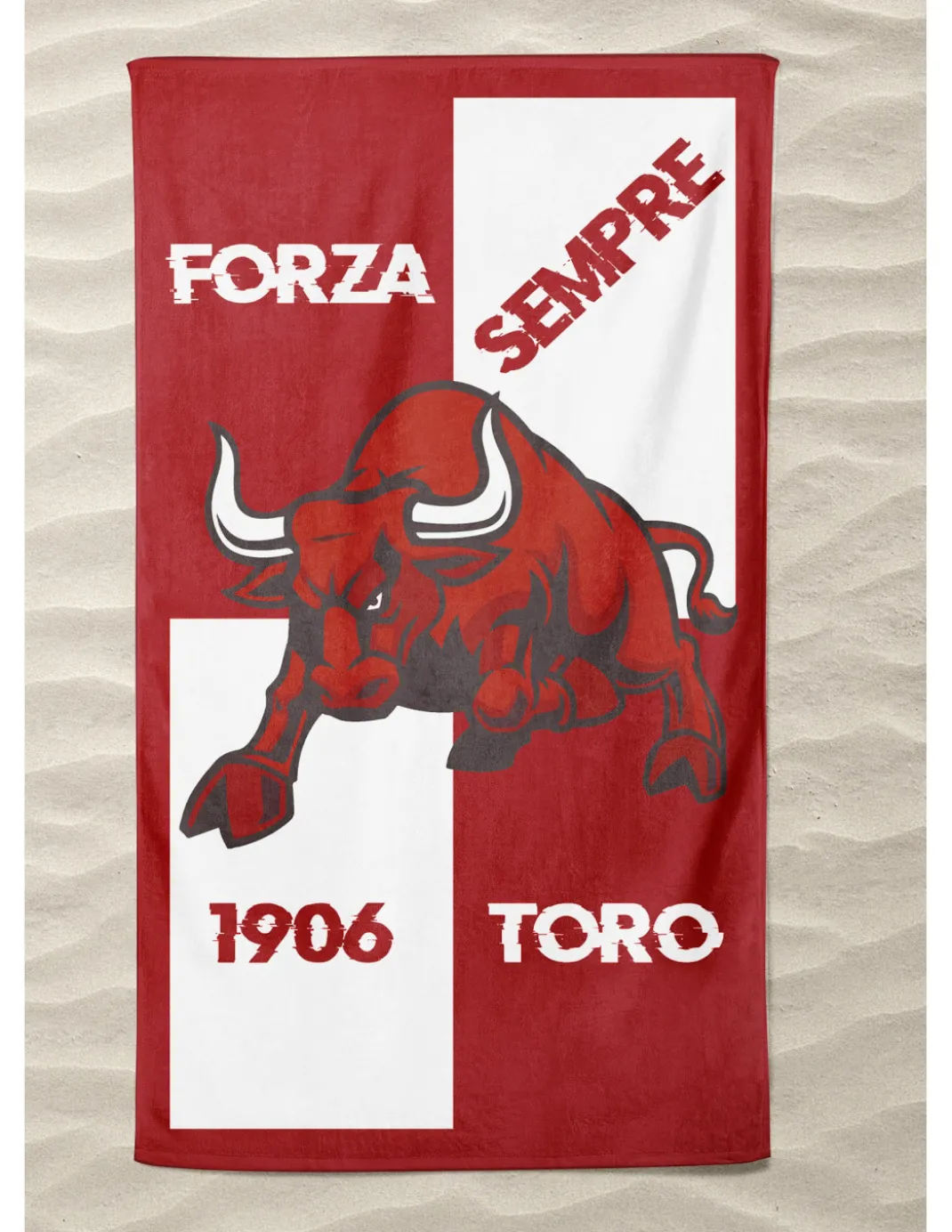 TELO MARE SPORT FORZA TORO misura grande cm. 90 X 170 e cartolina TORINO È STATA e resterà GRANATA