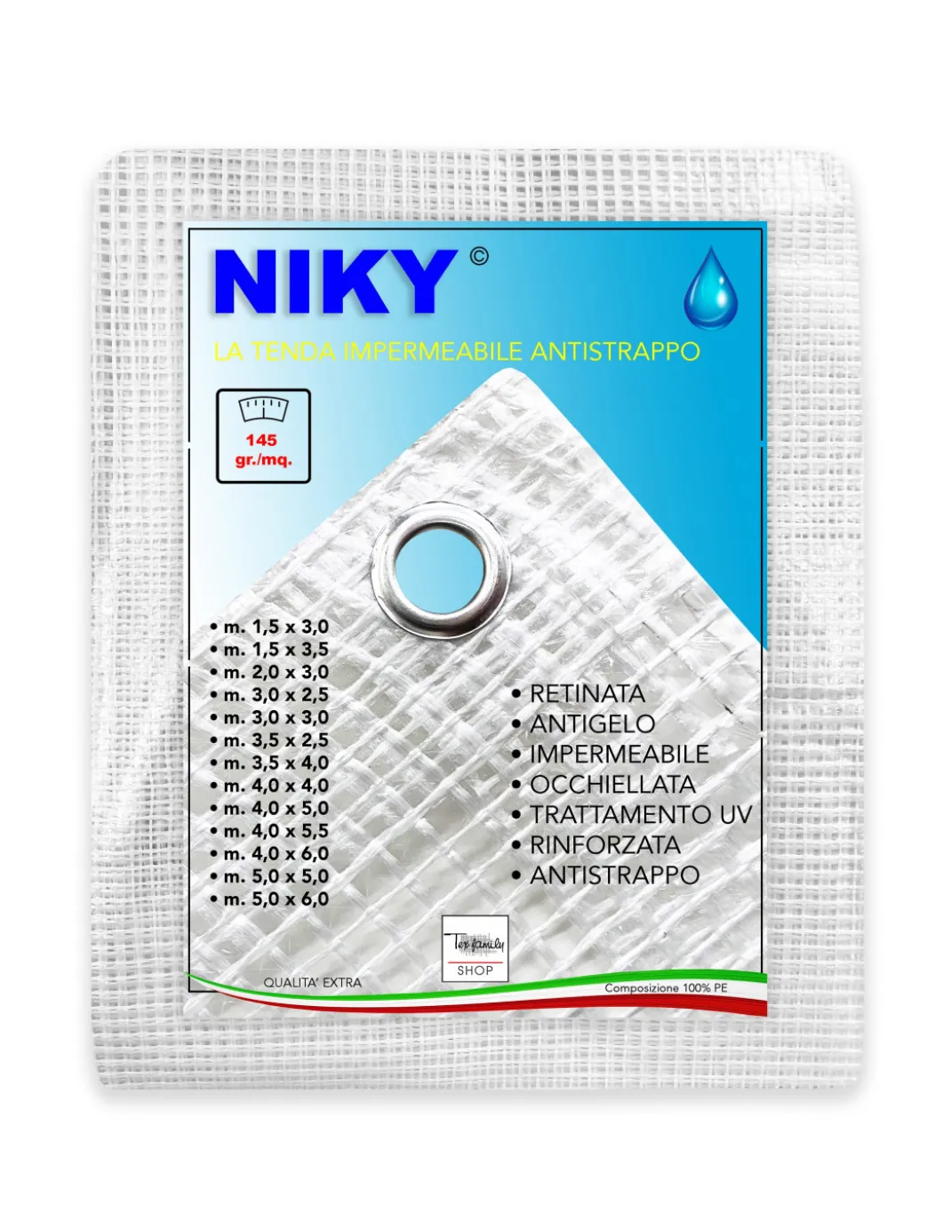 TELO NIKI © Retinato Antistrappo TENDA Antipioggia Balcone con occhielli