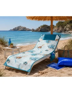 Telo Teddy Coralli e Pesci Telo Mare Lettino 62x185 in Microfibra con Tasche, Elastici e Cuscino