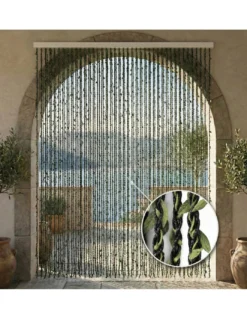 Tenda a Fili con Foglie Verdi per Porta e Finestra - Asta PVC e Fili Poliestere Decorativi