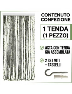 Tenda a Fili con Foglie Verdi per Porta e Finestra - Asta PVC e Fili Poliestere Decorativi