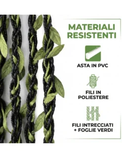 Tenda a Fili con Foglie Verdi per Porta e Finestra - Asta PVC e Fili Poliestere Decorativi