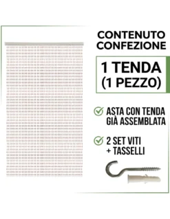 Tenda a Fili con Perline a Goccia Trasparenti e Marroni per Porta e Finestra - Asta PVC, Fili in Poliestere