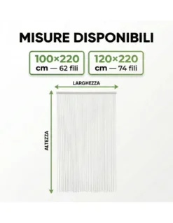 Tenda a Fili con Perline Bianche per Porta e Finestra – Asta PVC e Fili in Poliestere Decorativi