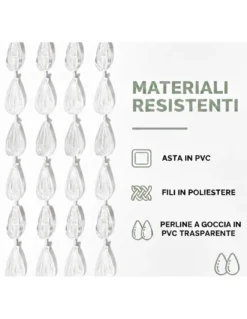 Tenda a Fili con Perline Trasparenti per Porta e Finestra - Asta PVC e Fili in Poliestere Decorativi