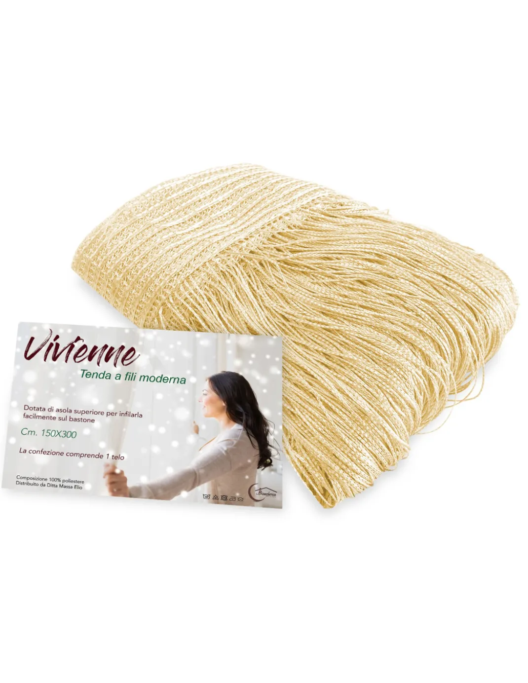 TENDA a FILI Vivienne per porta CM. 150X300 tinta unita PANNA