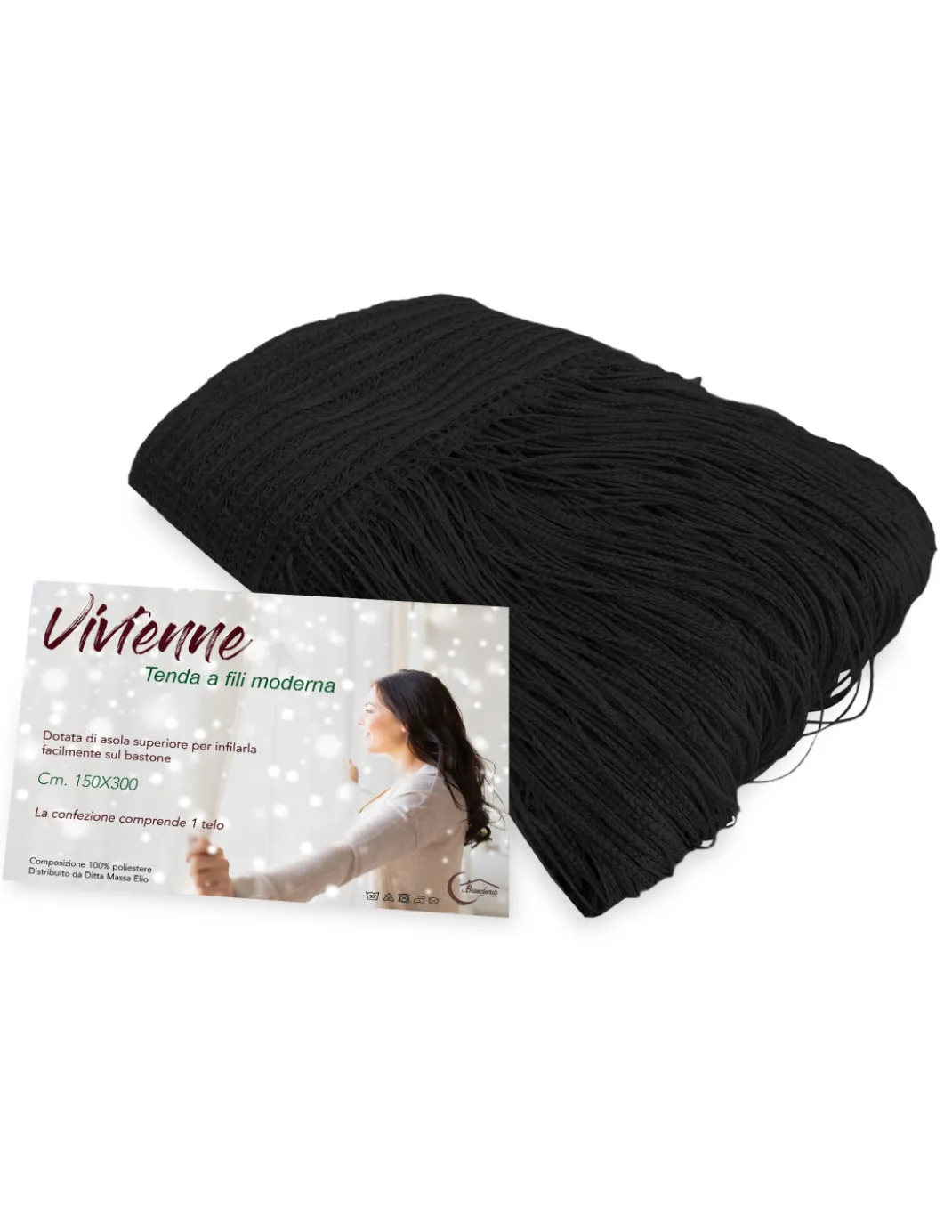 TENDA a FILI Vivienne per porta CM. 150X300 tinta unita NERO