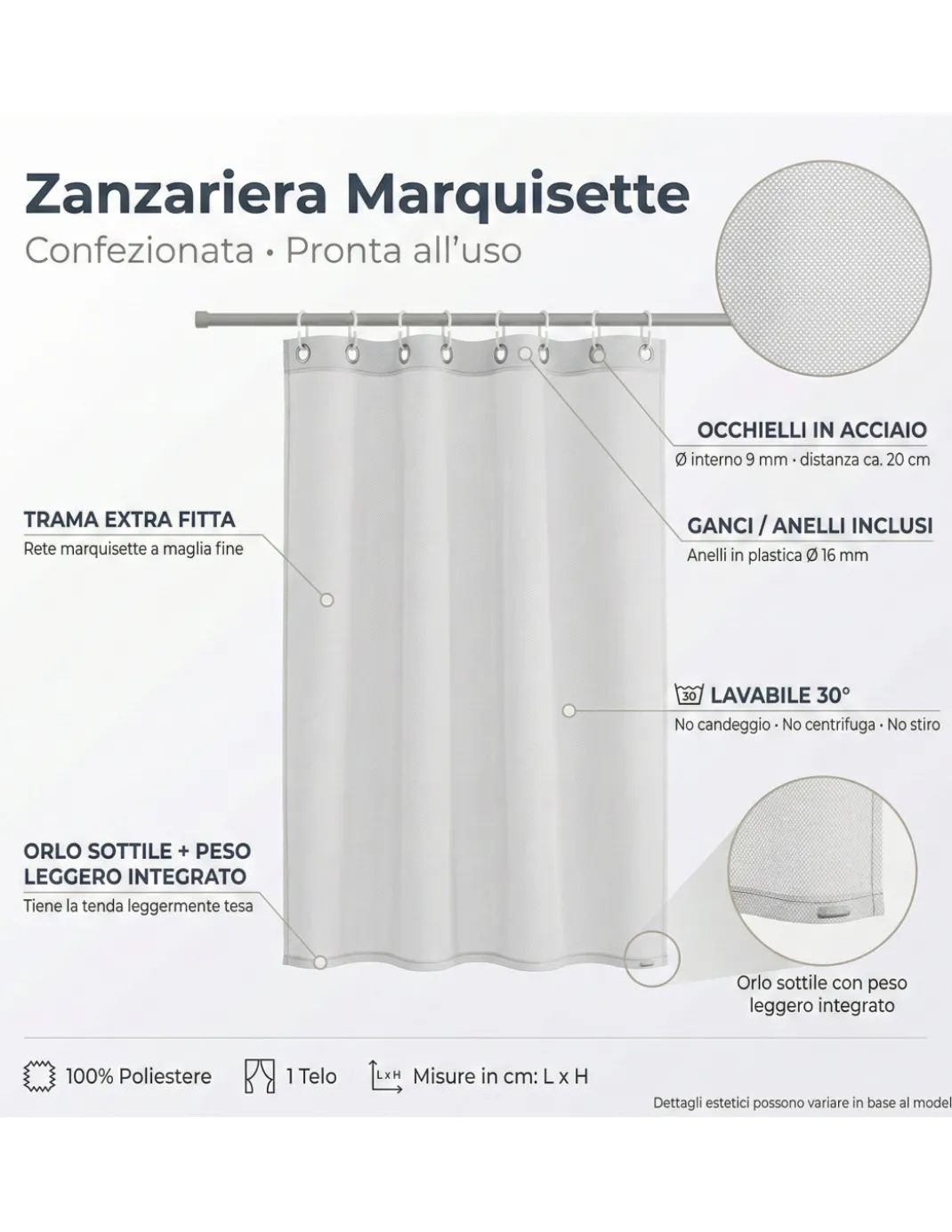 TENDA a rete ZANZARIERA marquisette DA ESTERNO piombata GIRASOLI in 4 diverse misure diverse