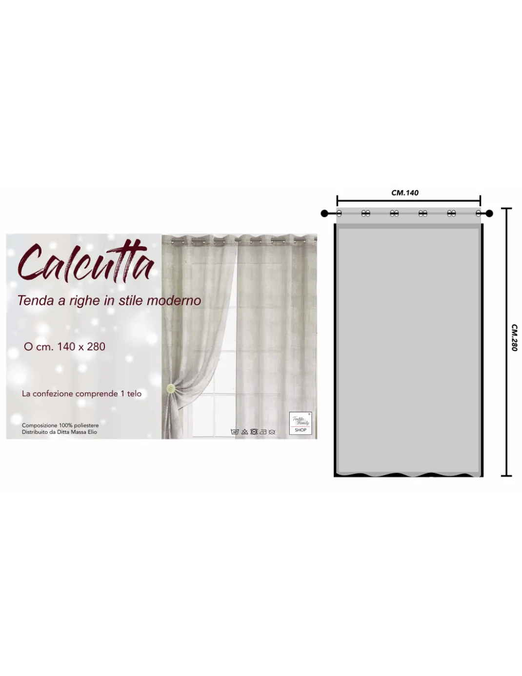 Tenda Calcutta a righe - Pannello moderno 140x280 cm effetto lino - Colore Panna e Avorio con Anelli in Acciaio