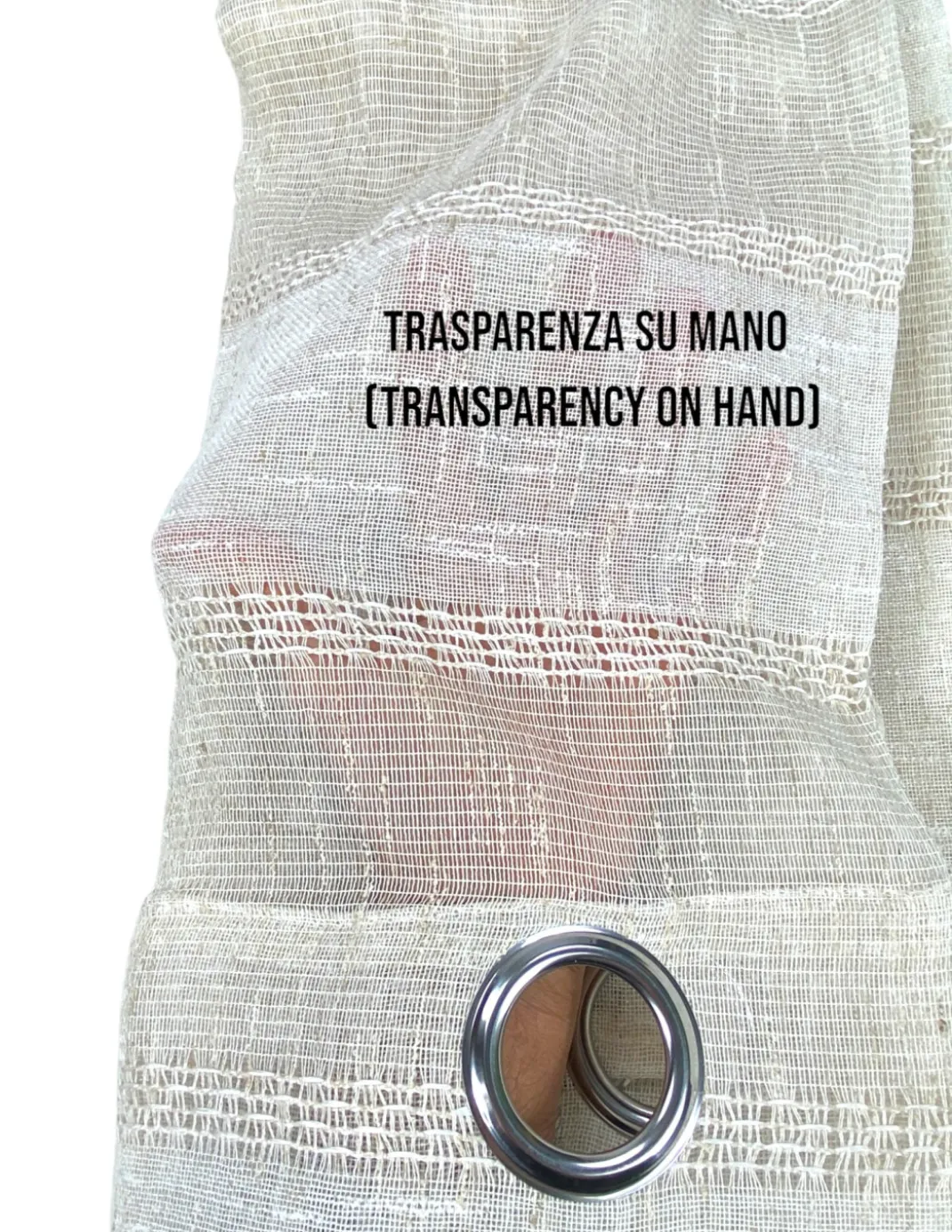 Tenda Calcutta a righe - Pannello moderno 140x280 cm effetto lino - Colore Panna e Avorio con Anelli in Acciaio
