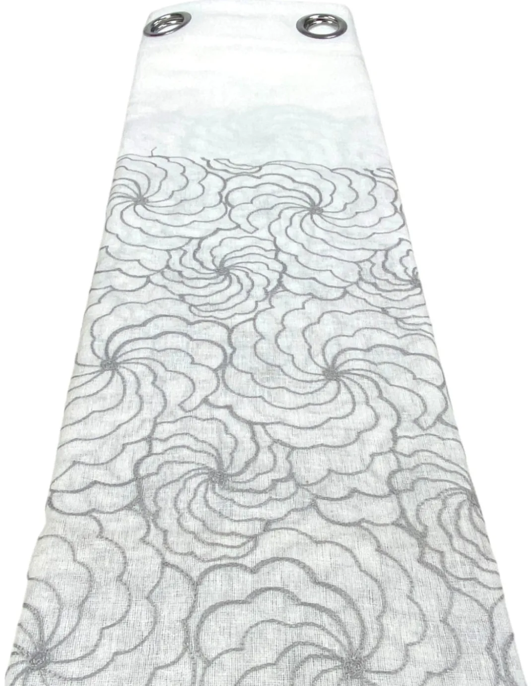 Tenda Chieti Ricamata con Anelli - 140x280 cm Tessuto Grigio - Elegante Motivo Floreale, Pronta all'Uso