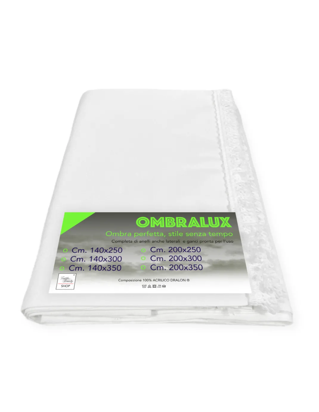 Tenda da Sole Ombralux Bianco Unito - Acrilico Dralon® tinta Unita - Occhielli Acciaio, Made in Italy