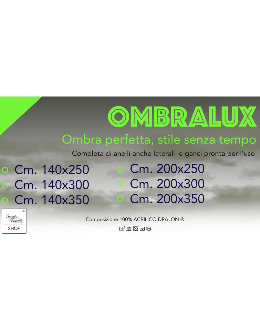 Tenda da Sole Ombralux Bianco Unito - Acrilico Dralon® tinta Unita - Occhielli Acciaio, Made in Italy