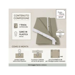 Tenda da Sole 100% Puro Cotone Beige con Occhielli Superiori e Laterali