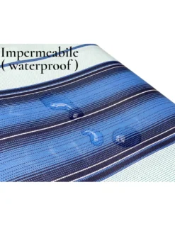 Tenda da Sole Vertigo Tex Family Righino Blu 100% Poliestere Impermeabile Idrorepellente Tinto Filo Occhielli Acciaio Frangia