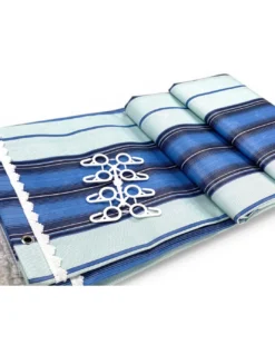 Tenda da Sole Vertigo Tex Family Righino Blu 100% Poliestere Impermeabile Idrorepellente Tinto Filo Occhielli Acciaio Frangia