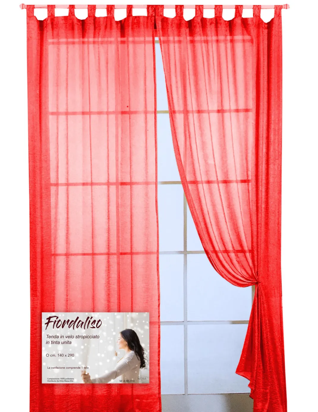 TENDA FIORDALISO in tinta ROSSO FUOCO CM. 140X290 confezionata