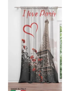 TENDA I LOVE PARIS cm.160X300 confezionata MADE in ITALY misto lino